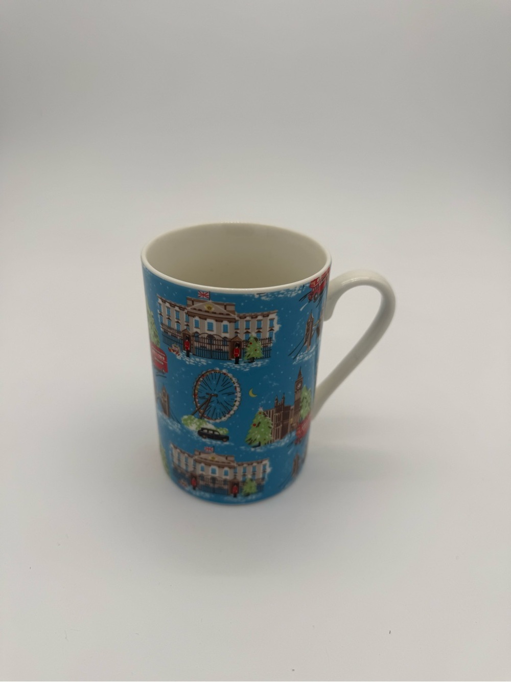 London Christmas Landmarksy Coffee Mug Blue Buckingham Palace Big Ben